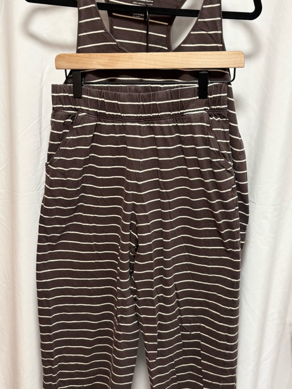 Pact Brown and Cream Striped organic cotton pajamas M - Picture 2 of 9